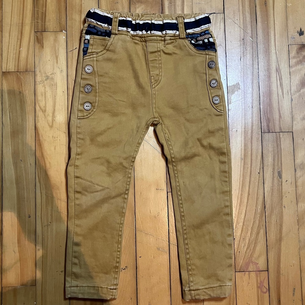 Kids Diesel Pants Size 12 Tan Button Accent Elastic Waist Patch Pockets
